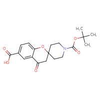 Chemical structure of 1'-[(tert-butoxy)carbonyl]-4-oxo-3,4-dihydrospiro[1-benzopyran-2,4'-piperidine]-6-carboxylic acid - CSSB00020634512