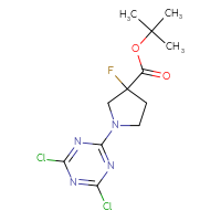 Chemical structure of tert-butyl 1-(4,6-dichloro-1,3,5-triazin-2-yl)-3-fluoropyrrolidine-3-carboxylate - CSSB21332128314