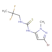 Chemical structure of 1-(3-bromo-1-methyl-1H-pyrazol-5-yl)-3-(2,2-difluoropropyl)thiourea - CSSB21432511111