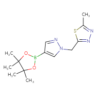 Chemical structure of 2-methyl-5-{[4-(4,4,5,5-tetramethyl-1,3,2-dioxaborolan-2-yl)-1H-pyrazol-1-yl]methyl}-1,3,4-thiadiazole - CSSB00120463441