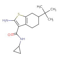 Chemical structure of 2-amino-6-tert-butyl-N-cyclopropyl-4,5,6,7-tetrahydro-1-benzothiophene-3-carboxamide - CSSB00020594935