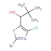 Chemical structure of 1-(2-bromo-4-chloro-1,3-thiazol-5-yl)-2,2-dimethylpropan-1-ol - CSSB21246456900