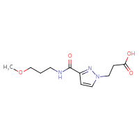 Chemical structure of 3-{3-[(3-methoxypropyl)carbamoyl]-1H-pyrazol-1-yl}propanoic acid - CSSB00000763903