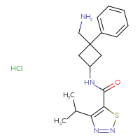 Chemical structure of N-[3-(aminomethyl)-3-phenylcyclobutyl]-4-(propan-2-yl)-1,2,3-thiadiazole-5-carboxamide hydrochloride - CSSB20620692783