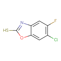 Chemical structure of 6-chloro-5-fluoro-1,3-benzoxazole-2-thiol - CSSB00134574530