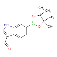 Chemical structure of 6-(4,4,5,5-tetramethyl-1,3,2-dioxaborolan-2-yl)-1H-indole-3-carbaldehyde - CSSB00011098869