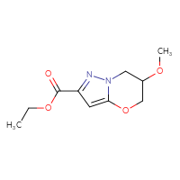 Chemical structure of ethyl 6-methoxy-5H,6H,7H-pyrazolo[3,2-b][1,3]oxazine-2-carboxylate - CSSB14979057924