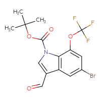 Chemical structure of tert-butyl 5-bromo-3-formyl-7-(trifluoromethoxy)-1H-indole-1-carboxylate - CSSB21332147957