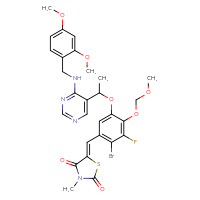Chemical structure of (5Z)-5-({2-bromo-5-[1-(4-{[(2,4-dimethoxyphenyl)methyl]amino}pyrimidin-5-yl)ethoxy]-3-fluoro-4-(methoxymethoxy)phenyl}methylidene)-3-methyl-1,3-thiazolidine-2,4-dione - CSSB06835379609