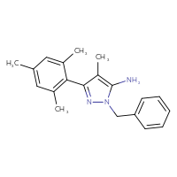 Chemical structure of 1-benzyl-4-methyl-3-(2,4,6-trimethylphenyl)-1H-pyrazol-5-amine - CSSB00010201516