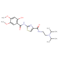 Chemical structure of N-{2-[bis(propan-2-yl)amino]ethyl}-2-(2-hydroxy-4,5-dimethoxybenzamido)-1,3-thiazole-4-carboxamide - CSSB00025712843