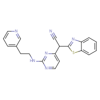 Chemical structure of 2-(1,3-benzothiazol-2-yl)-2-(2-{[2-(pyridin-3-yl)ethyl]amino}pyrimidin-4-yl)acetonitrile - CSSB00020668294