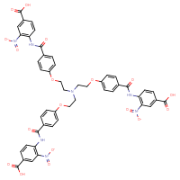 Chemical structure of 4-(4-{2-[bis(2-{4-[(4-carboxy-2-nitrophenyl)carbamoyl]phenoxy}ethyl)amino]ethoxy}benzamido)-3-nitrobenzoic acid - CSSB06638131365