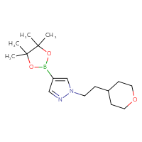 Chemical structure of 1-[2-(oxan-4-yl)ethyl]-4-(4,4,5,5-tetramethyl-1,3,2-dioxaborolan-2-yl)-1H-pyrazole - CSSB00021929757