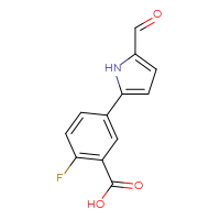 Chemical structure of 2-fluoro-5-(5-formyl-1H-pyrrol-2-yl)benzoic acid - CSSB06586412697