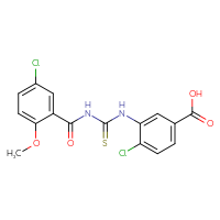 Chemical structure of 4-chloro-3-({[(5-chloro-2-methoxyphenyl)formamido]methanethioyl}amino)benzoic acid - CSSB00102610471