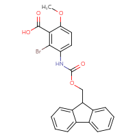 Chemical structure of 2-bromo-3-({[(9H-fluoren-9-yl)methoxy]carbonyl}amino)-6-methoxybenzoic acid - CSSB06626686235