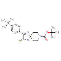 Chemical structure of tert-butyl 2-(4-tert-butylphenyl)-3-sulfanylidene-1,4,8-triazaspiro[4.5]dec-1-ene-8-carboxylate - CSSB00025683429
