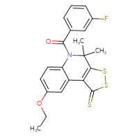 Chemical structure of 8-ethoxy-5-(3-fluorobenzoyl)-4,4-dimethyl-1H,4H,5H-[1,2]dithiolo[3,4-c]quinoline-1-thione - CSSB00028082760