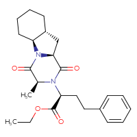Chemical structure of ethyl (2S)-2-[(3S,5aS,9aR,10aS)-3-methyl-1,4-dioxo-dodecahydropyrazino[1,2-a]indol-2-yl]-4-phenylbutanoate - CSSB00159258114