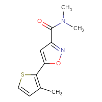 Chemical structure of N,N-dimethyl-5-(3-methylthiophen-2-yl)-1,2-oxazole-3-carboxamide - CSSB15027526482