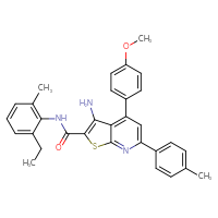 Chemical structure of 3-amino-N-(2-ethyl-6-methylphenyl)-4-(4-methoxyphenyl)-6-(4-methylphenyl)thieno[2,3-b]pyridine-2-carboxamide - CSSB00103159696