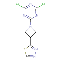 Chemical structure of 2,4-dichloro-6-[3-(1,3,4-thiadiazol-2-yl)azetidin-1-yl]-1,3,5-triazine - CSSB02522998427