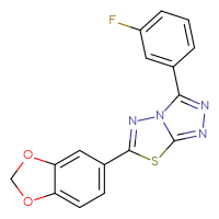 Chemical structure of 6-(2H-1,3-benzodioxol-5-yl)-3-(3-fluorophenyl)-[1,2,4]triazolo[3,4-b][1,3,4]thiadiazole - CSSB00121618505