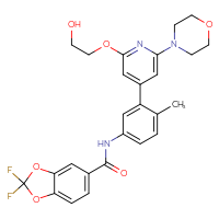 Chemical structure of 2,2-difluoro-N-{3-[2-(2-hydroxyethoxy)-6-(morpholin-4-yl)pyridin-4-yl]-4-methylphenyl}-2H-1,3-benzodioxole-5-carboxamide - CSSB06630656091