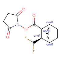 Chemical structure of rac-2,5-dioxopyrrolidin-1-yl (1R,2S,3S,4S)-3-(difluoromethyl)bicyclo[2.2.1]heptane-2-carboxylate - CSSB20620679895