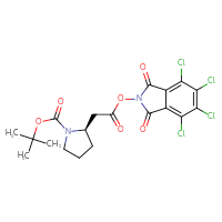Chemical structure of tert-butyl (2R)-2-{2-oxo-2-[(4,5,6,7-tetrachloro-1,3-dioxo-2,3-dihydro-1H-isoindol-2-yl)oxy]ethyl}pyrrolidine-1-carboxylate - CSSB20271038413