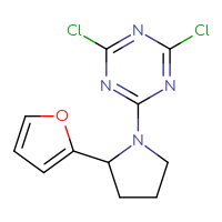 Chemical structure of 2,4-dichloro-6-[2-(furan-2-yl)pyrrolidin-1-yl]-1,3,5-triazine - CSSB02181899849