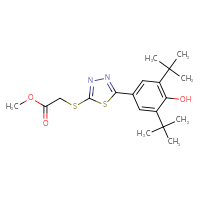 Chemical structure of methyl 2-{[5-(3,5-di-tert-butyl-4-hydroxyphenyl)-1,3,4-thiadiazol-2-yl]sulfanyl}acetate - CSSB00025738793