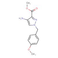 Chemical structure of methyl 4-amino-1-[(4-methoxyphenyl)methyl]-1H-pyrazole-3-carboxylate - CSSB00029641664