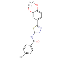 Chemical structure of N-[5-(3,4-dimethoxyphenyl)-1,3,4-thiadiazol-2-yl]-4-methylbenzamide - CSSB00121712161