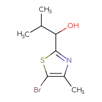 Chemical structure of 1-(5-bromo-4-methyl-1,3-thiazol-2-yl)-2-methylpropan-1-ol - CSSB00116408211