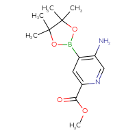 Chemical structure of methyl 5-amino-4-(4,4,5,5-tetramethyl-1,3,2-dioxaborolan-2-yl)pyridine-2-carboxylate - CSSB00010036493