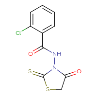 Chemical structure of 2-chloro-N-(4-oxo-2-sulfanylidene-1,3-thiazolidin-3-yl)benzamide - CSSB00160256190