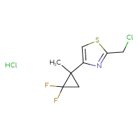Chemical structure of 2-(chloromethyl)-4-(2,2-difluoro-1-methylcyclopropyl)-1,3-thiazole hydrochloride - CSSB14849113674