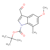 Chemical structure of tert-butyl 3-formyl-5-methoxy-7-methyl-1H-indole-1-carboxylate - CSSB20621209929