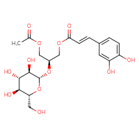 Chemical structure of (2S)-3-(acetyloxy)-2-{[(2R,3R,4S,5S,6R)-3,4,5-trihydroxy-6-(hydroxymethyl)oxan-2-yl]oxy}propyl (2E)-3-(3,4-dihydroxyphenyl)prop-2-enoate - CSSB14823689386