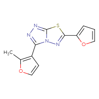 Chemical structure of 6-(furan-2-yl)-3-(2-methylfuran-3-yl)-[1,2,4]triazolo[3,4-b][1,3,4]thiadiazole - CSSB00121638135