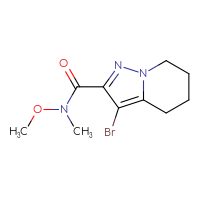 Chemical structure of 3-bromo-N-methoxy-N-methyl-4H,5H,6H,7H-pyrazolo[1,5-a]pyridine-2-carboxamide - CSSB21151590900