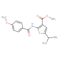 Chemical structure of methyl 2-(4-methoxybenzamido)-5-(propan-2-yl)thiophene-3-carboxylate - CSSB00121669949