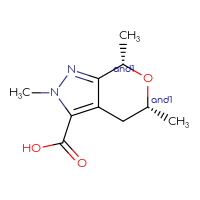 Chemical structure of rac-(5R,7S)-2,5,7-trimethyl-2H,4H,5H,7H-pyrano[3,4-c]pyrazole-3-carboxylic acid - CSSB00160469344