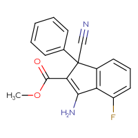 Chemical structure of methyl 3-amino-1-cyano-4-fluoro-1-phenyl-1H-indene-2-carboxylate - CSSB00020611240