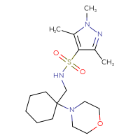 Chemical structure of 1,3,5-trimethyl-N-{[1-(morpholin-4-yl)cyclohexyl]methyl}-1H-pyrazole-4-sulfonamide - CSSS00027122704