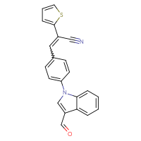 Chemical structure of 3-[4-(3-formyl-1H-indol-1-yl)phenyl]-2-(thiophen-2-yl)prop-2-enenitrile - CSSB02125604040
