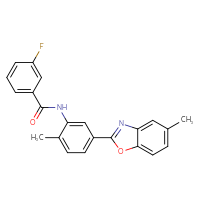 Chemical structure of 3-fluoro-N-[2-methyl-5-(5-methyl-1,3-benzoxazol-2-yl)phenyl]benzamide - CSSB00121705871