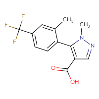 Chemical structure of 1-methyl-5-[2-methyl-4-(trifluoromethyl)phenyl]-1H-pyrazole-4-carboxylic acid - CSSB00043402151